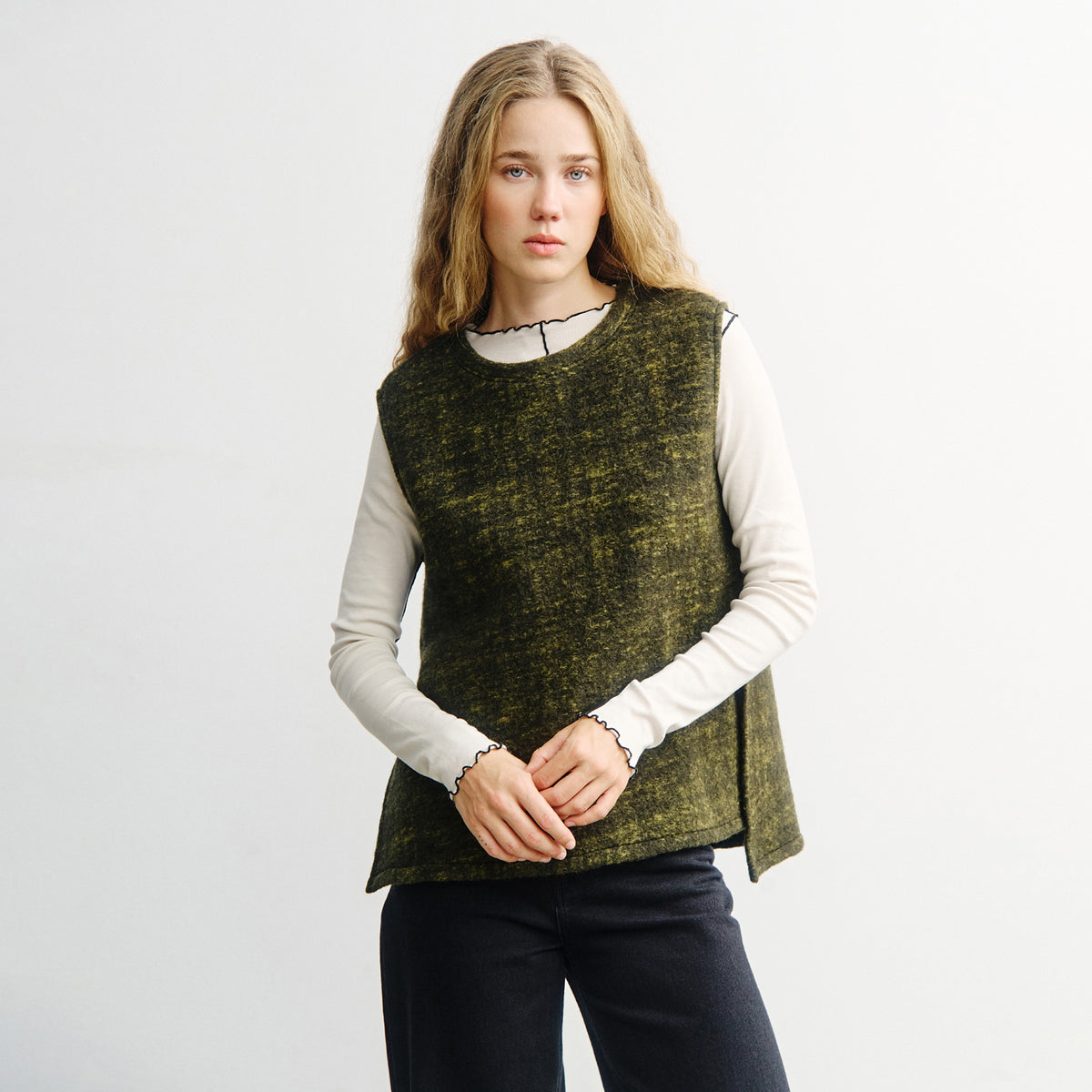 Oversized Organic Wool Vest Green