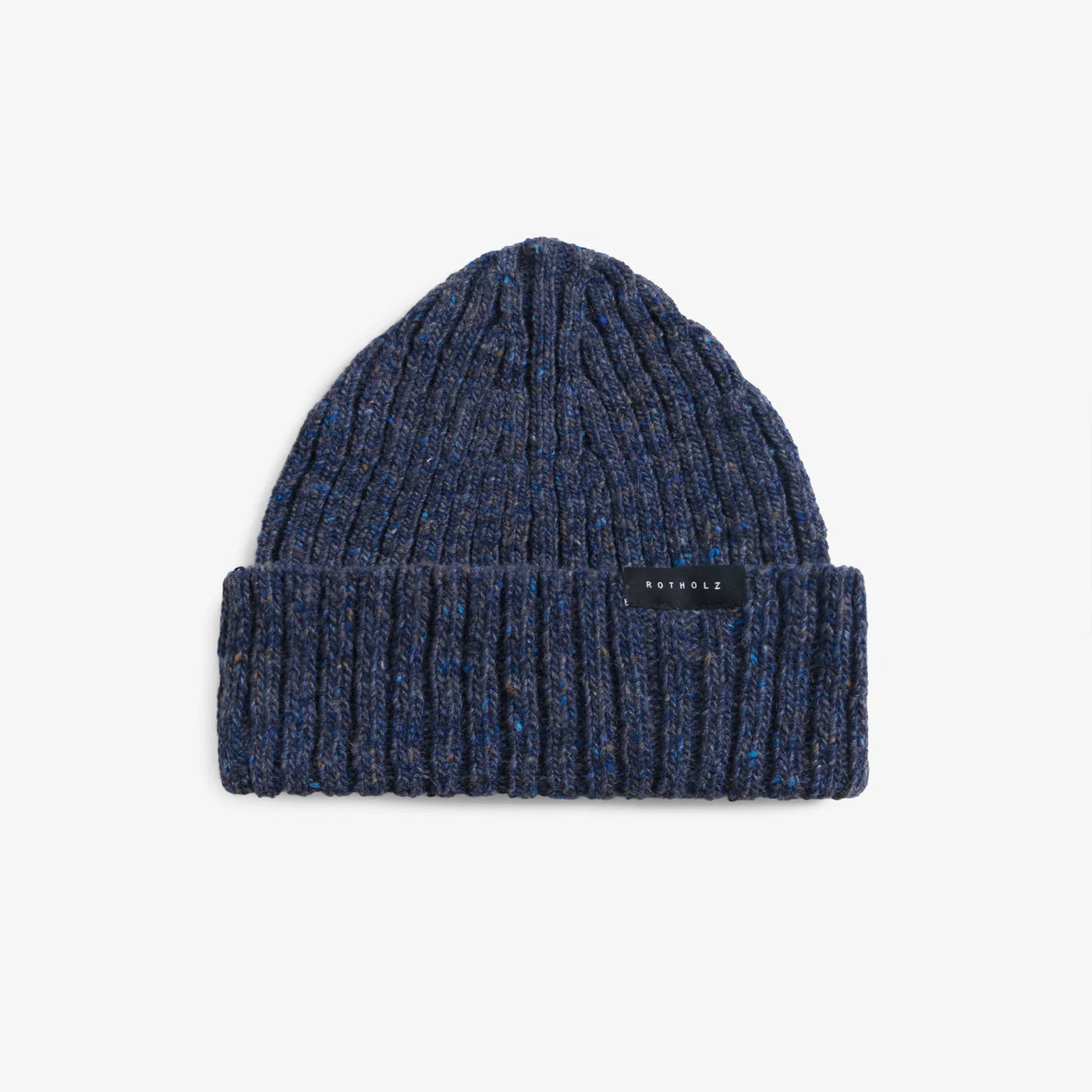 Classic Ribbed Knit Merino Wool Beanie Speckled Blue