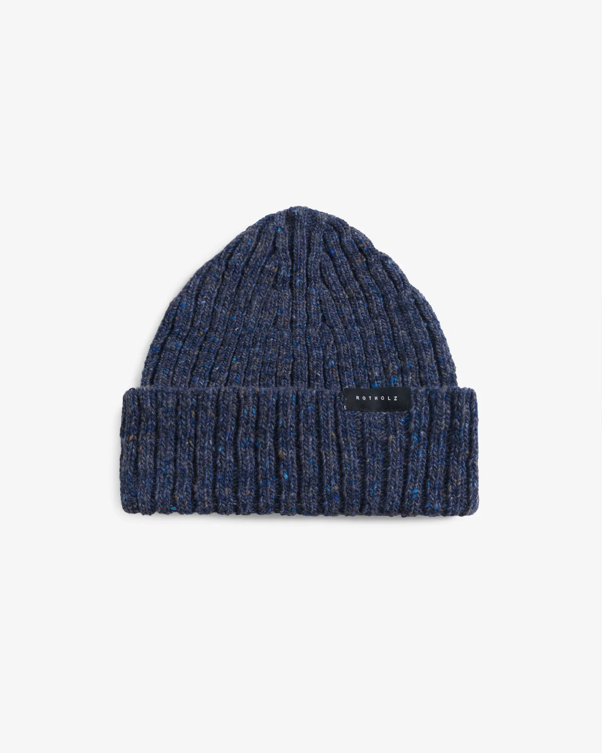Classic Ribbed Knit Merino Wool Beanie Speckled Blue