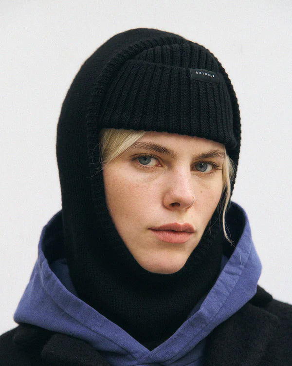 Balaclava Merino Wool Knit Hood True Black