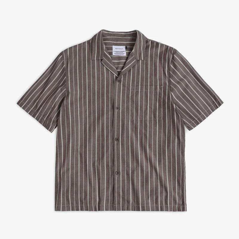 Bowling Shirt Organic Cotton Brown Stripe