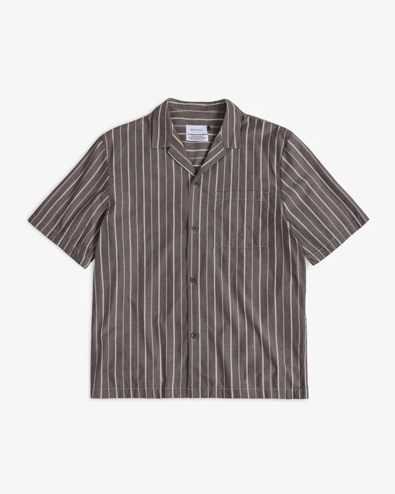 Bowling Shirt Organic Cotton Brown Stripe