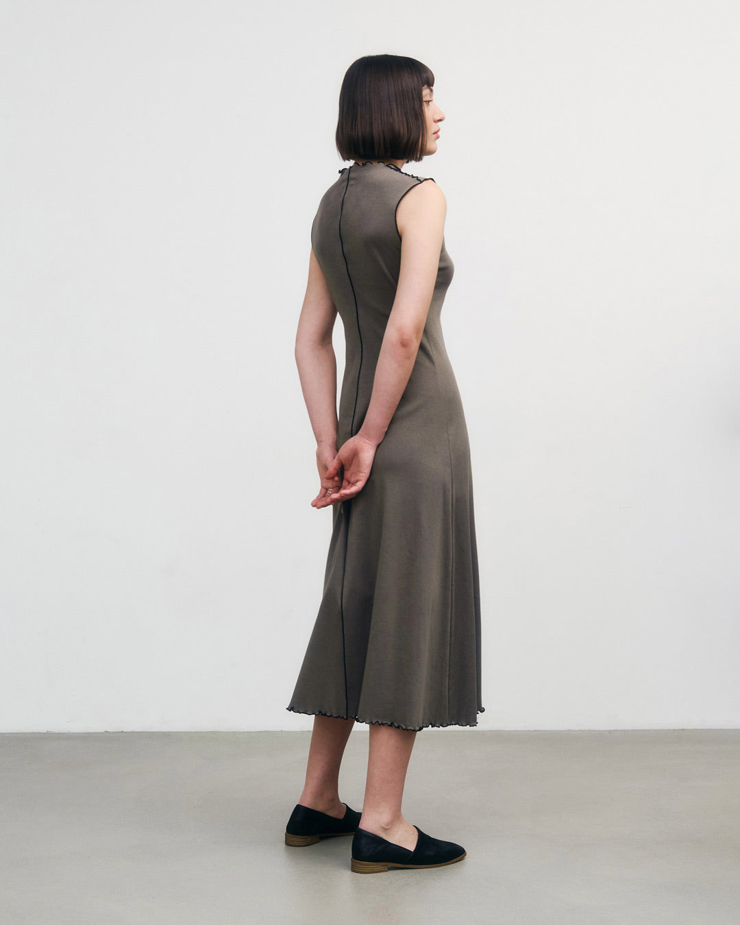 Pin-Tucked Dress Organic Cotton Fawn Grey