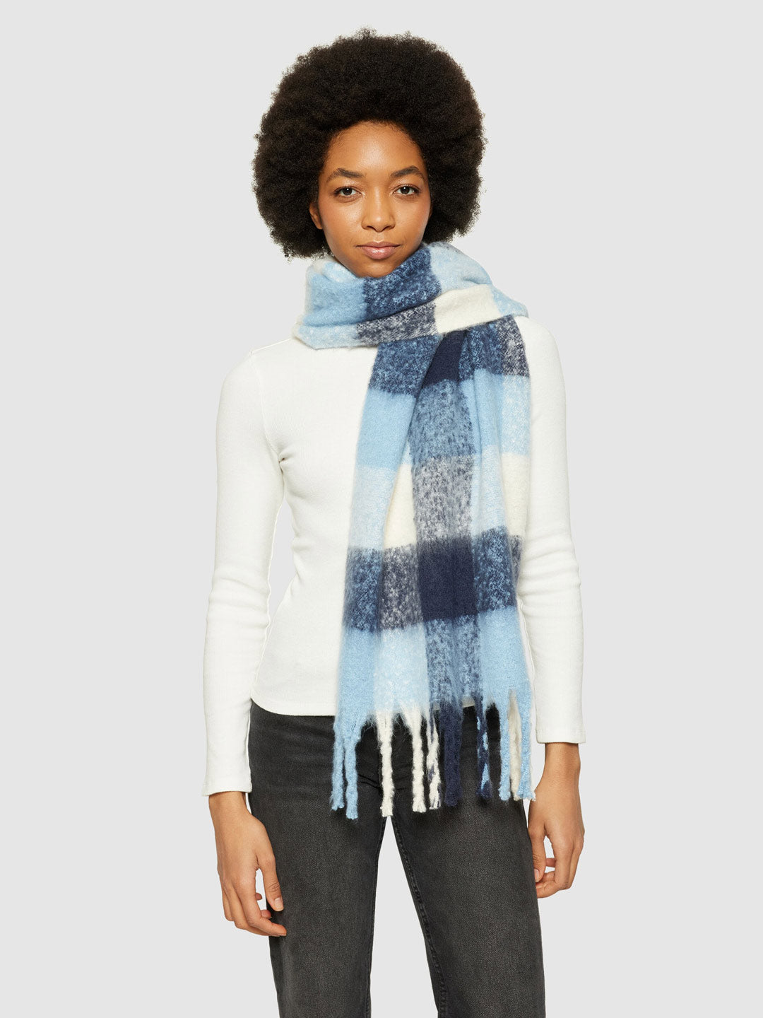 Scarf Vegan Halsduk Rutig Blå- - KNOWLEDGE COTTON APPAREL