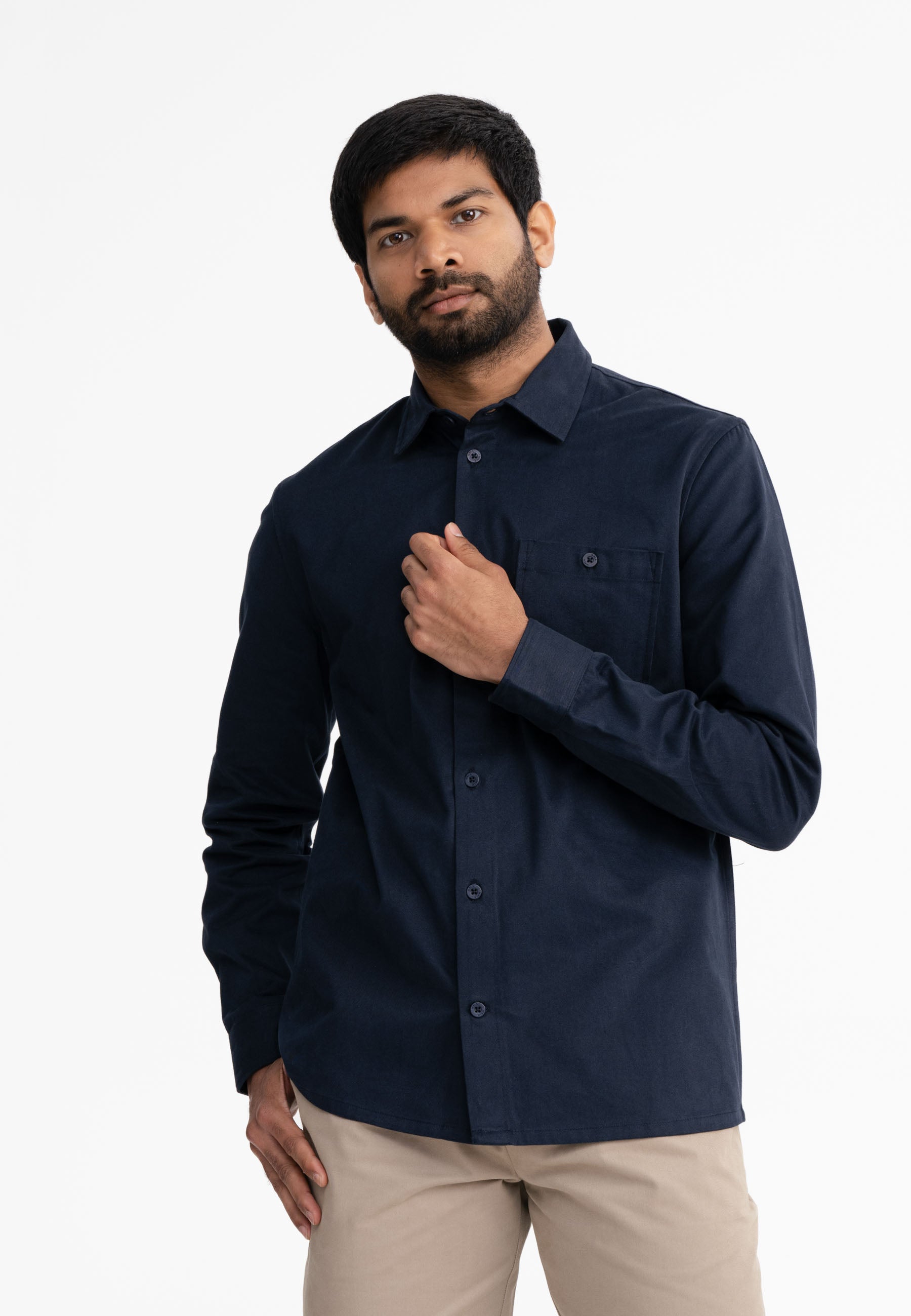 Twill Skjorta Herr Navy