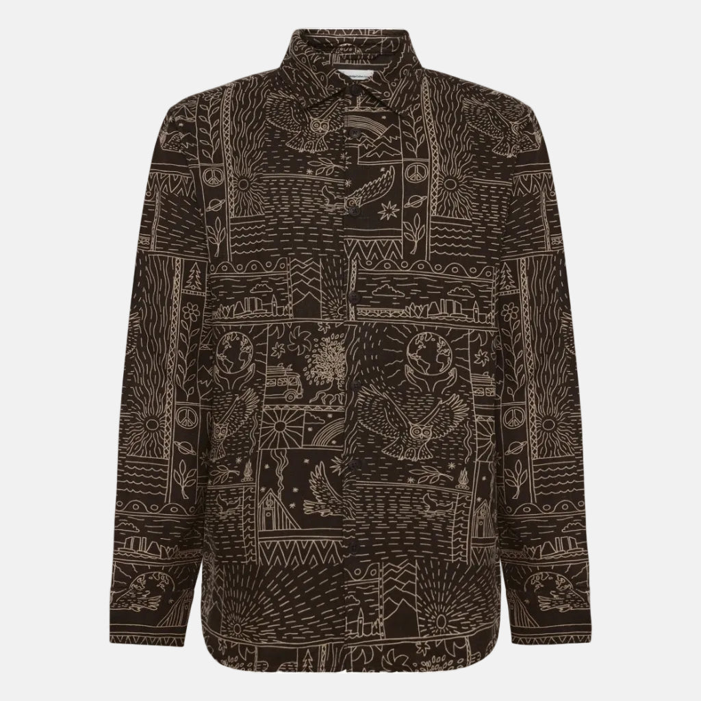 Sleet Comfort Print Shirt Dark Brown
