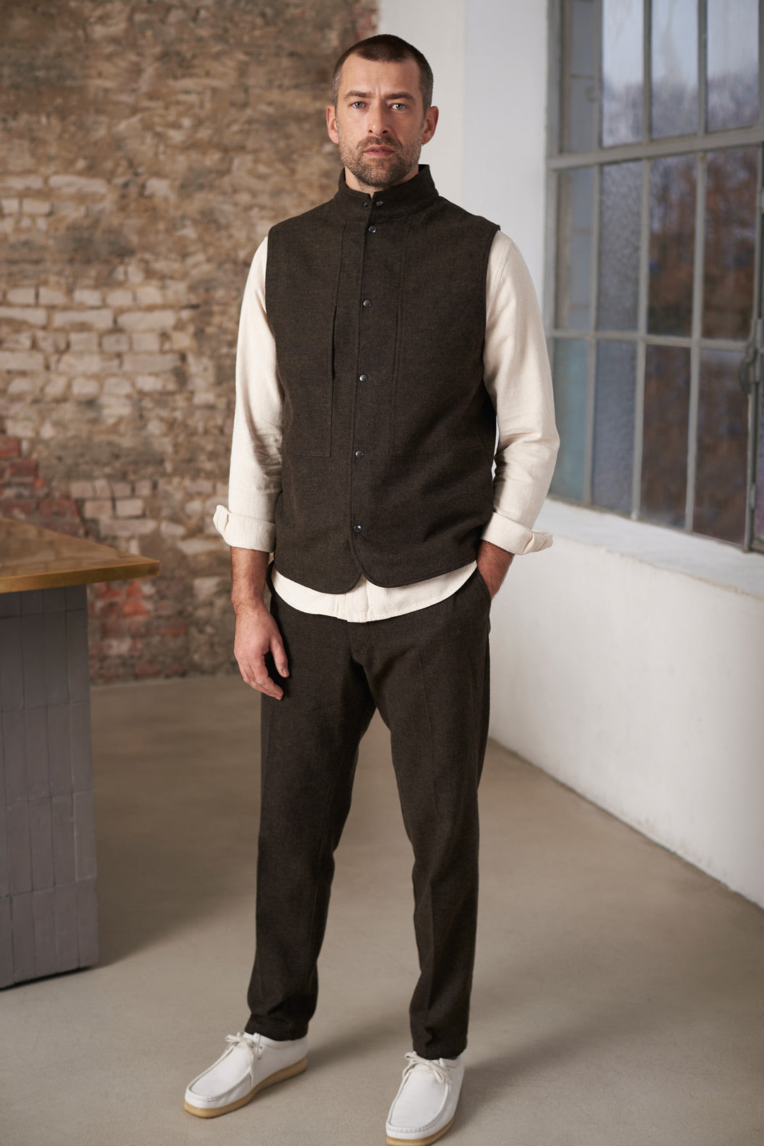 Wendel Flannel Vest Brown - ABOUT COMPANIONS