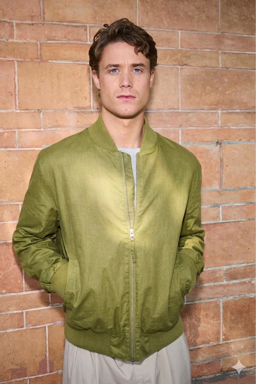 Koojan Linen Bomber Jacket Green Olive