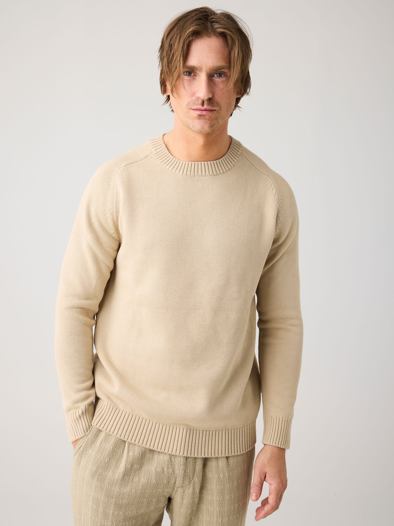 Plain Knitted Crew Neck Sweater Feather Gray