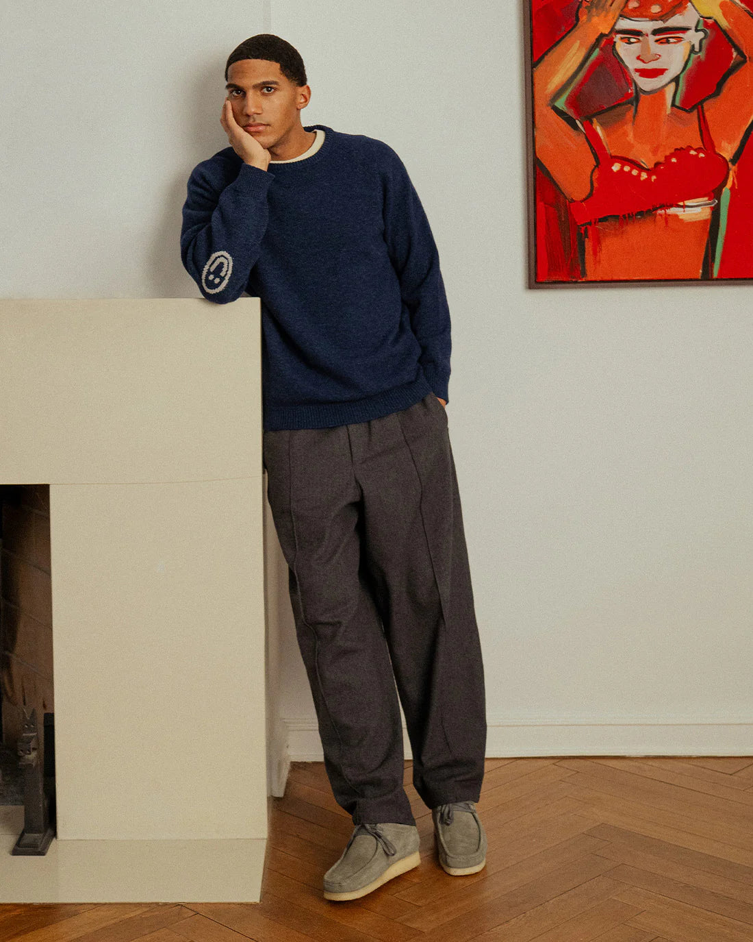 Smiling Wool Knit Unisex Blue Melange