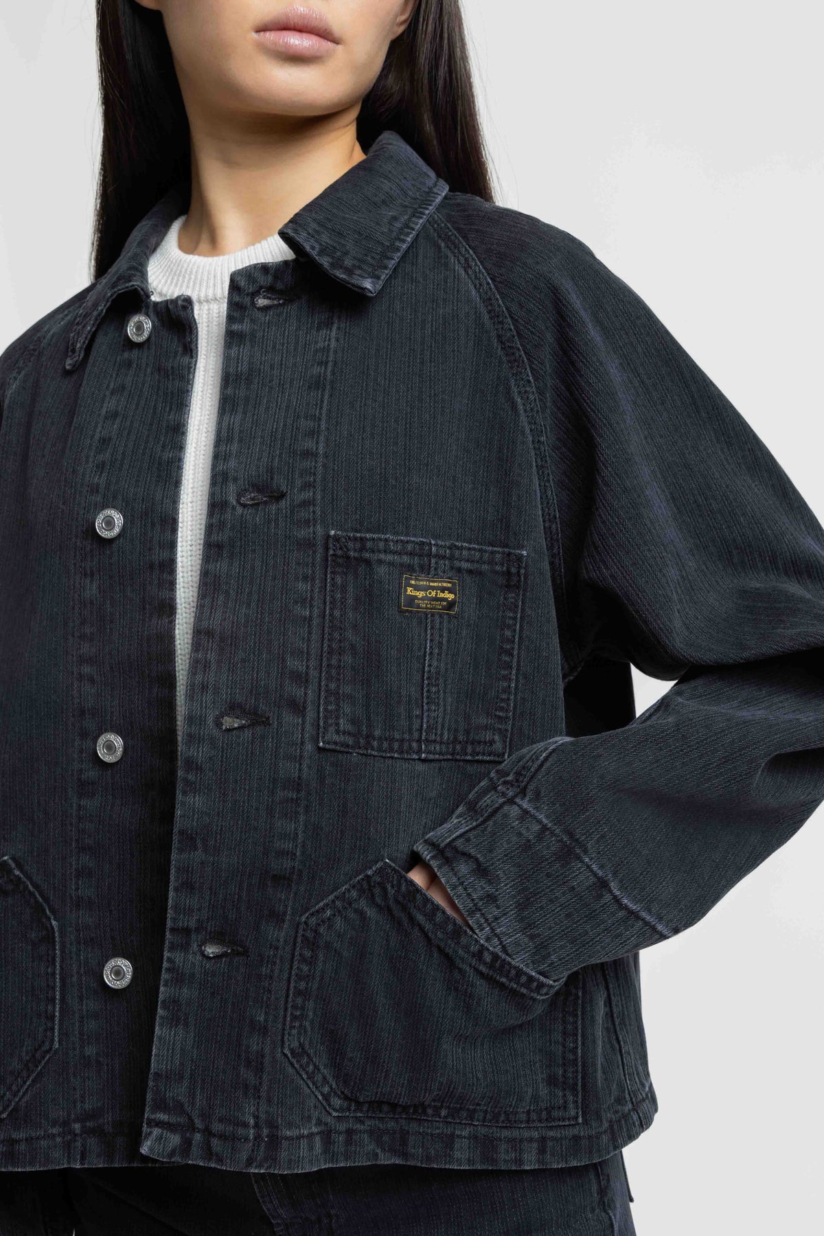 Jeena Stripe Denim Jacket Black Worn