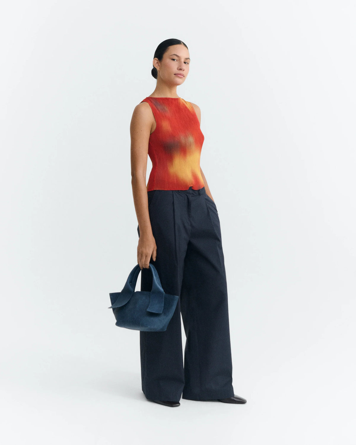 Red Flowers Pleated Dora Top