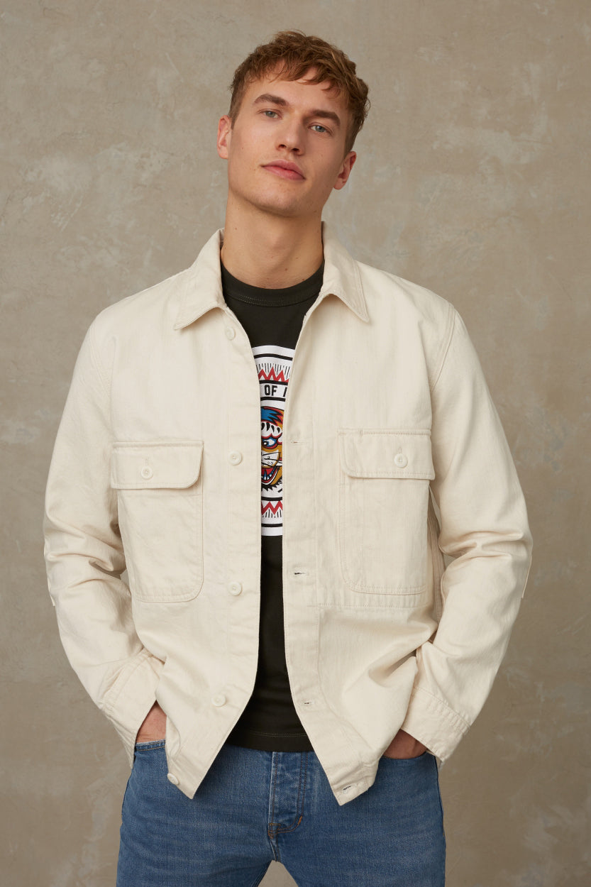 Thanos Ecru Heavy Canvas Overshirt - KINGS OF INDIGO