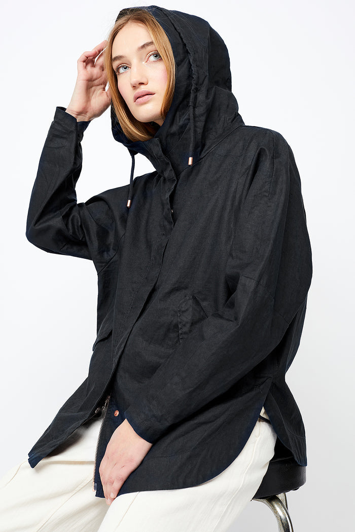Theba Linen Jacket Black - LANGERCHEN