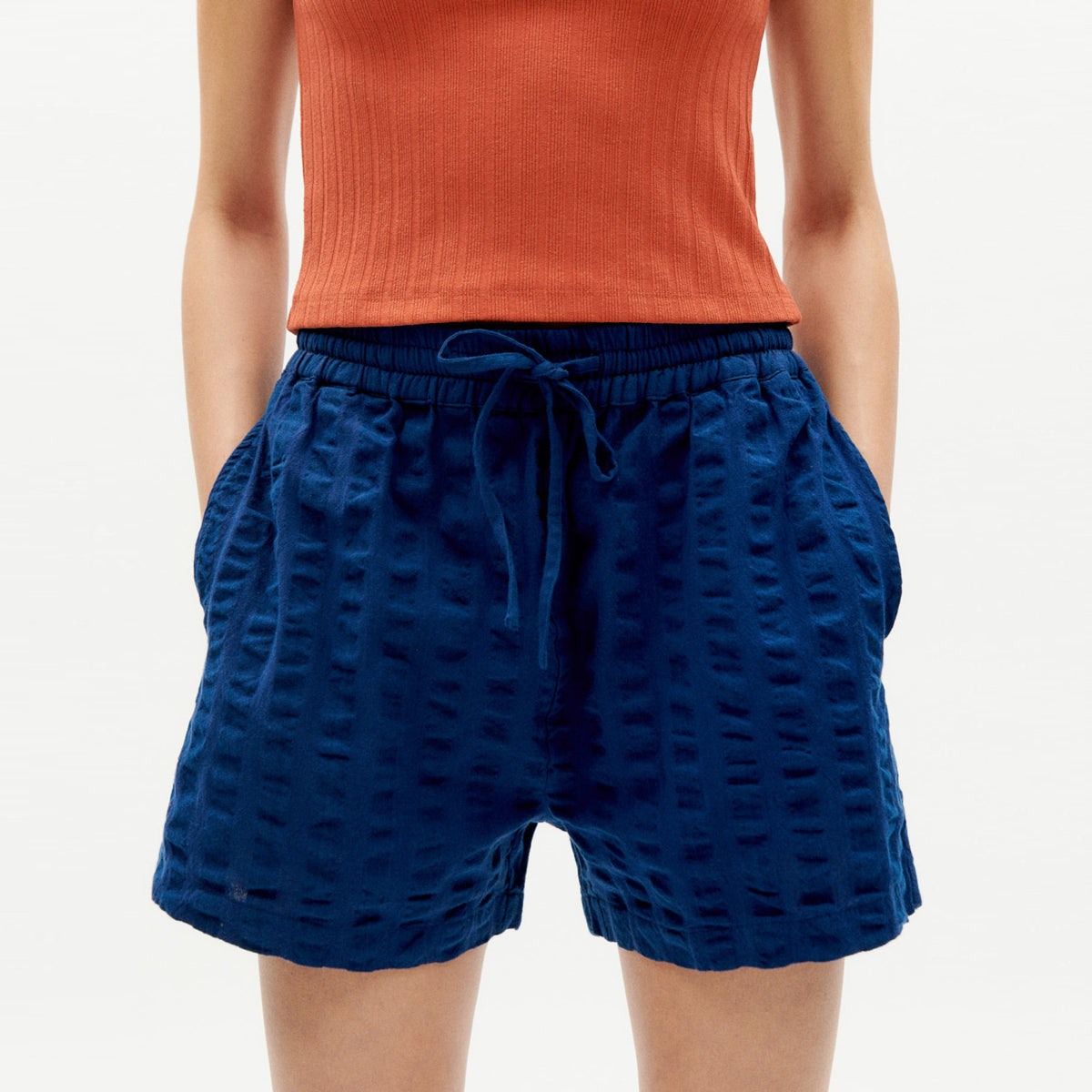 Geranio Big Seersucker Kortbyxa Navy - THINKING MU