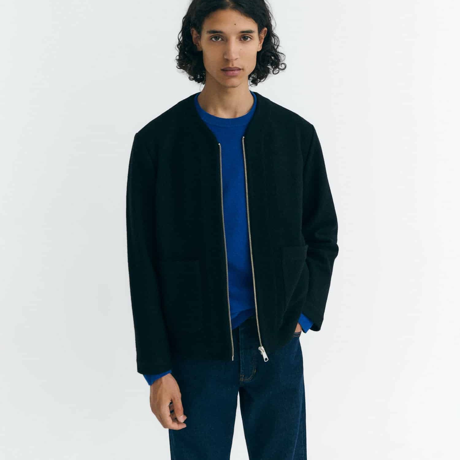 Greg Fine Wool Zip Jacket Black