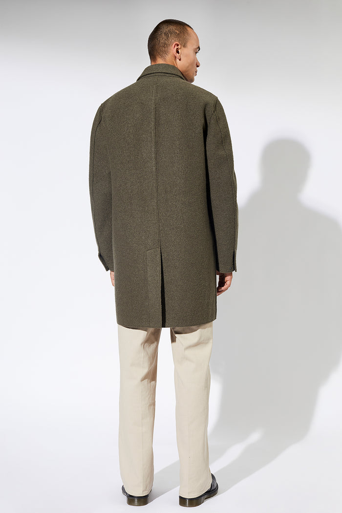 Torrance Tecno Felt Organic Wool Coat Olive - LANGERCHEN