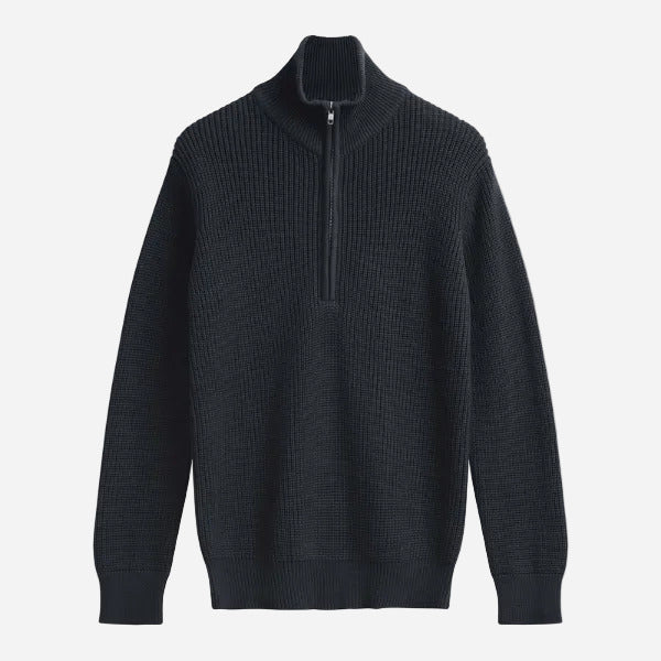 Udai Ribbstickad Tröja Zip-Up Svart