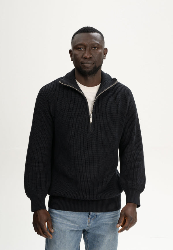 Udai Ribbstickad Tröja Zip-Up Svart