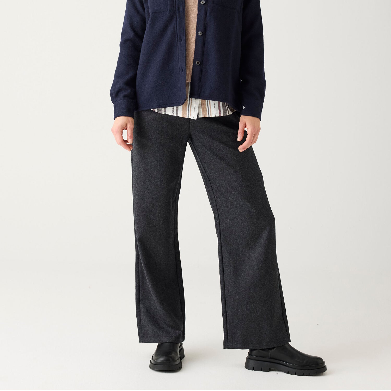 Posey Wide Merino Wool Pants Dark Grey Melange