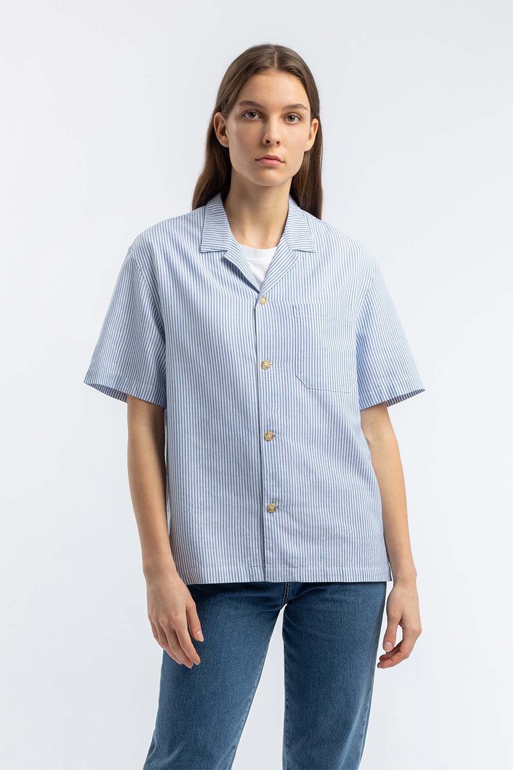 Bowling Shirt Organic Navy Stripe Unisex - ROTHOLZ