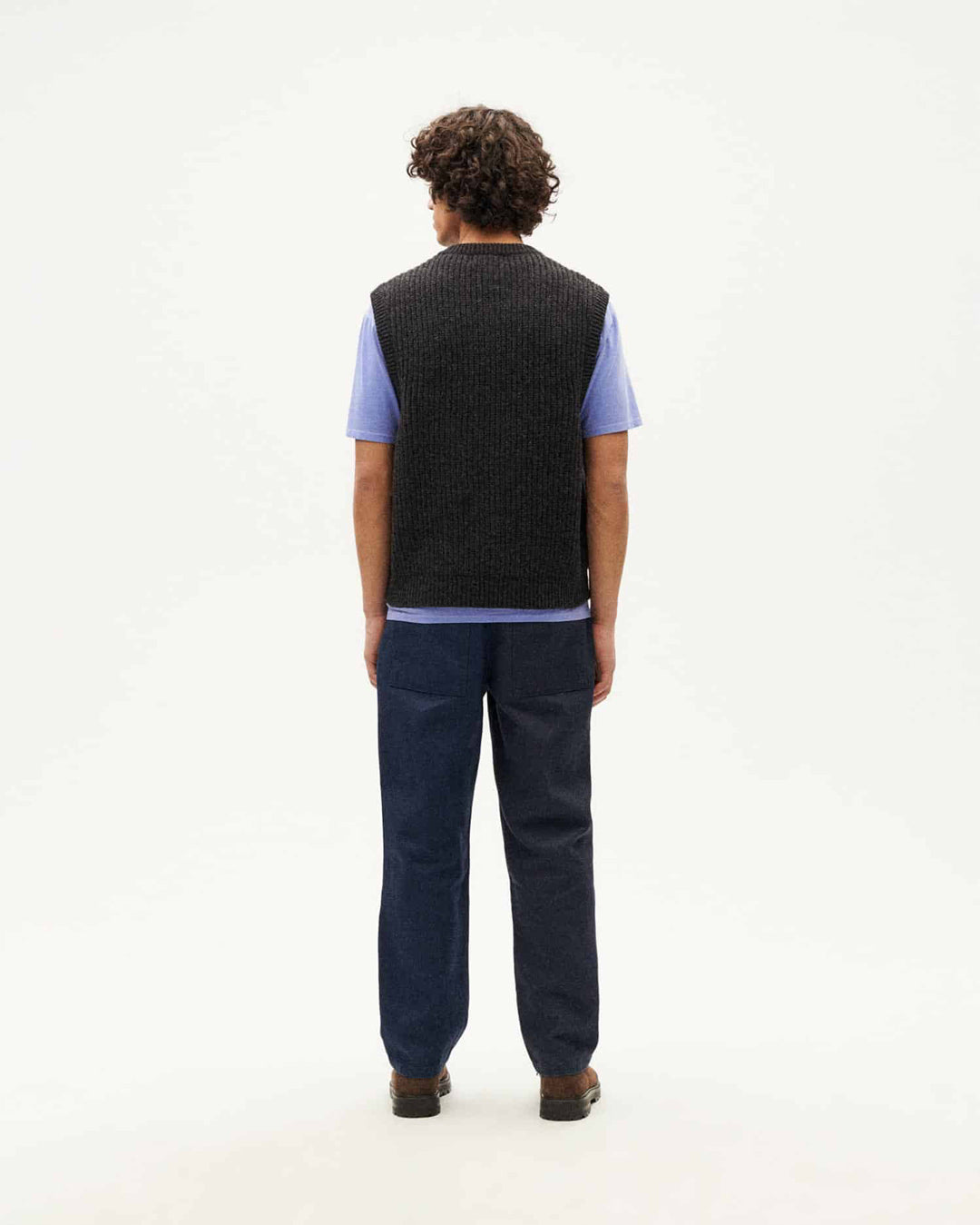 Oliver V-Neck Knit Wool Vest Black - THINKING MU