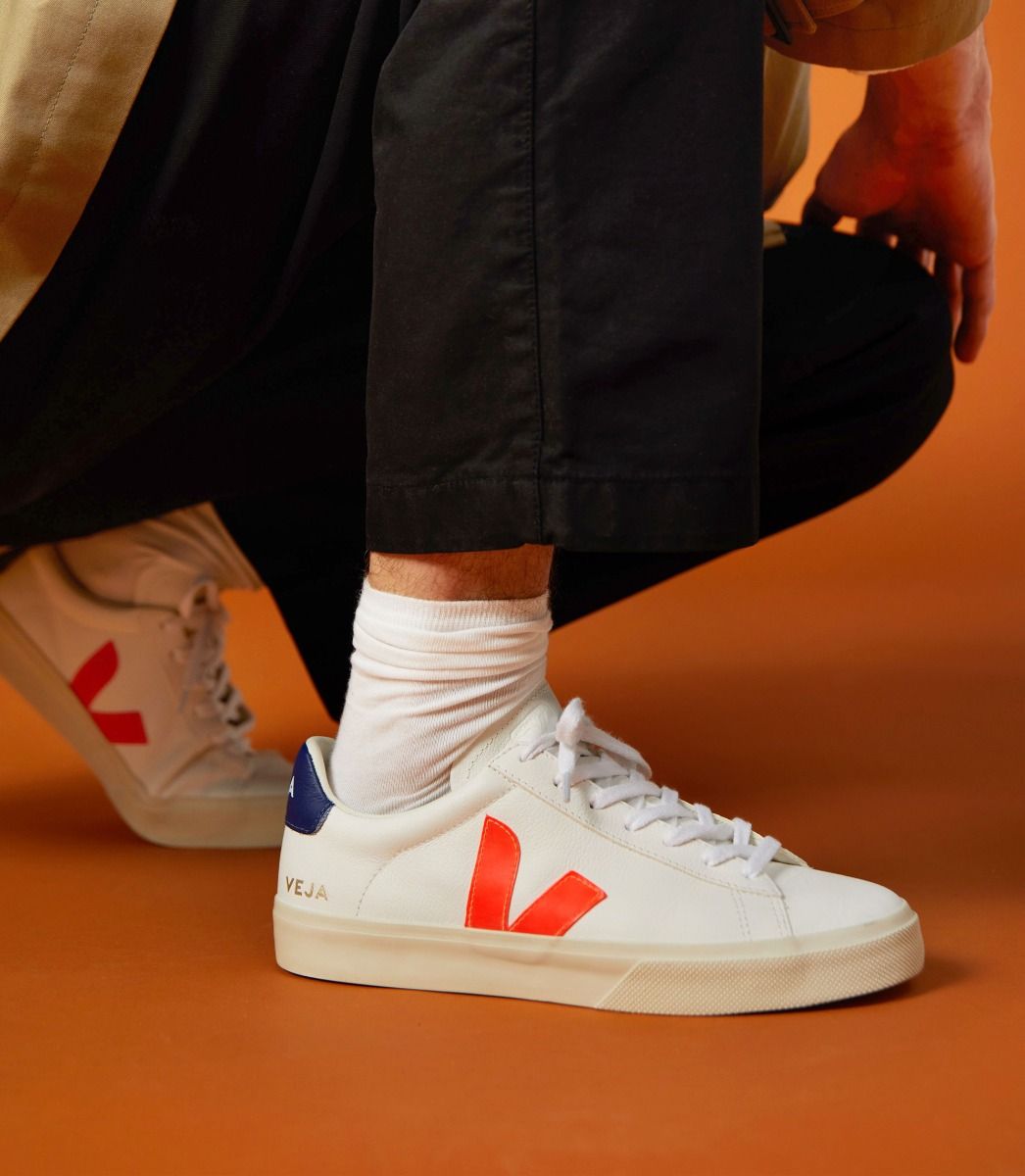 Campo Chromefree Leather White Orange Fluo - Men´s - VEJA