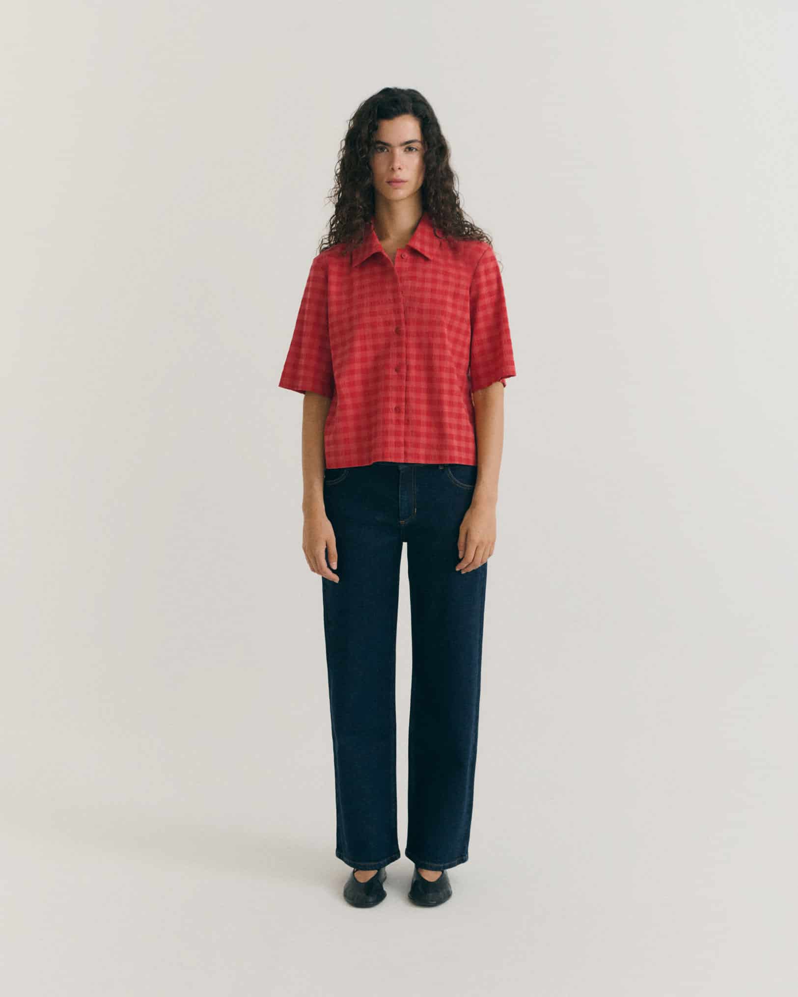 Red Checks Seersucker Ane Blouse