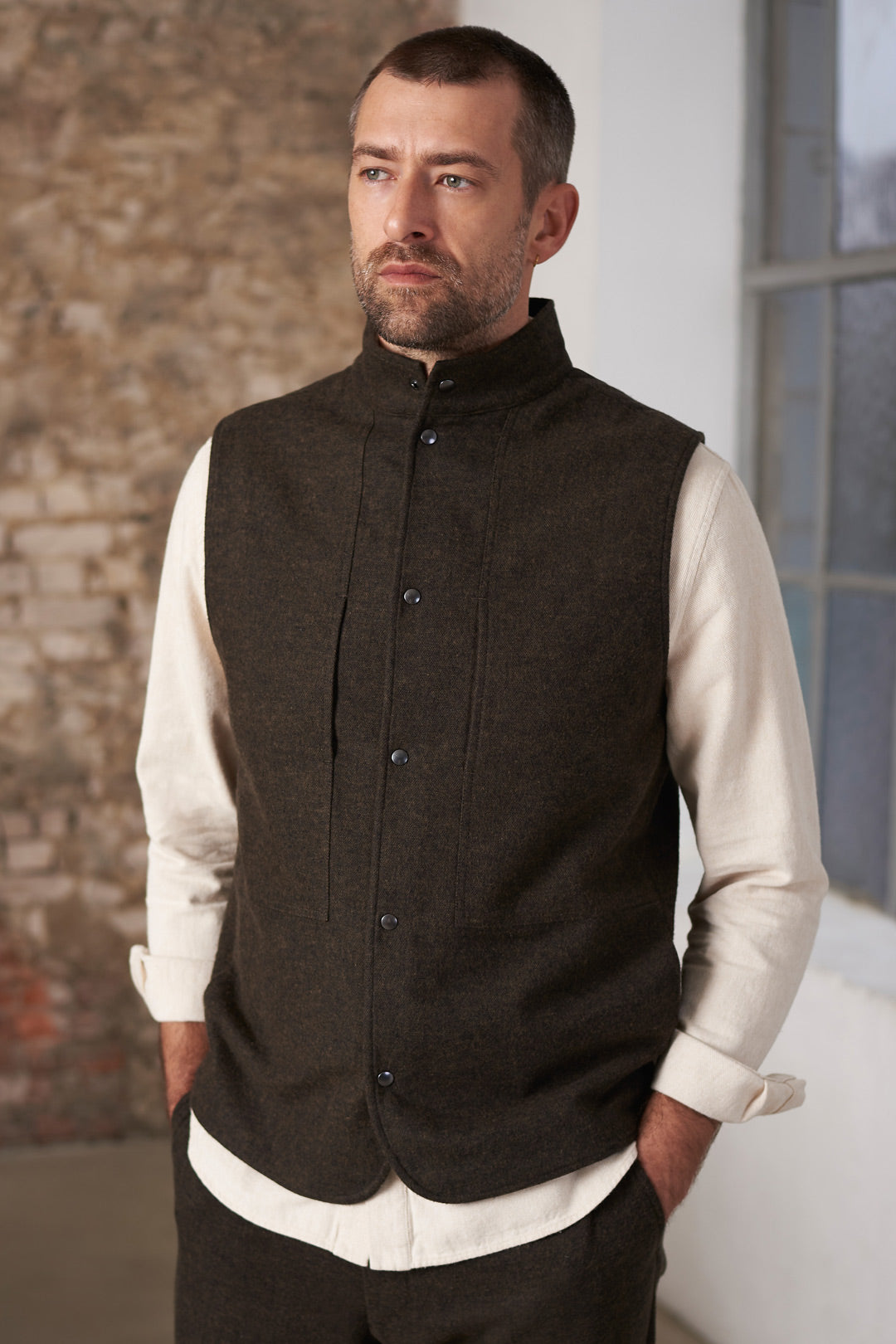 Wendel Flannel Vest Brown - ABOUT COMPANIONS