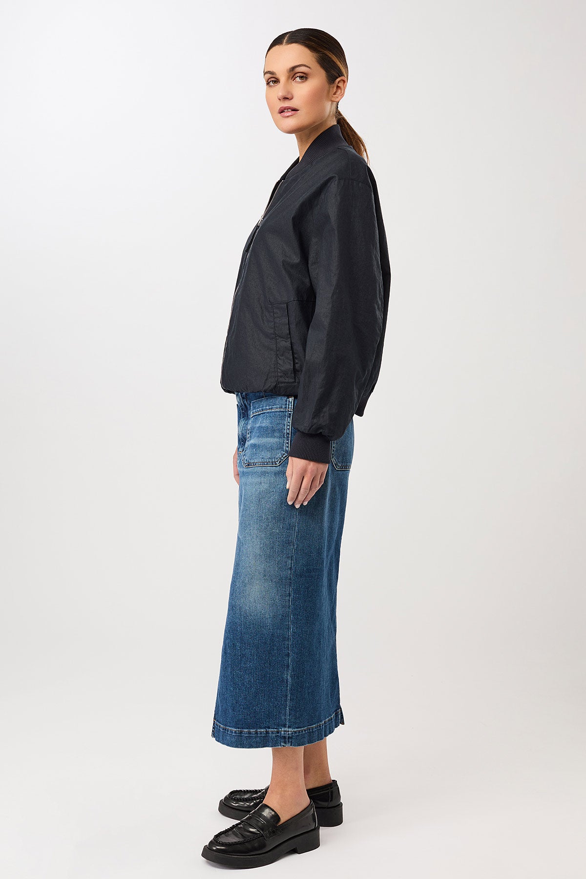 Winton Linen Bomber Jacket Navy