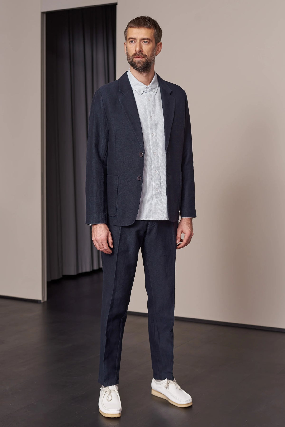 Enver Winter Linen Blazer Navy