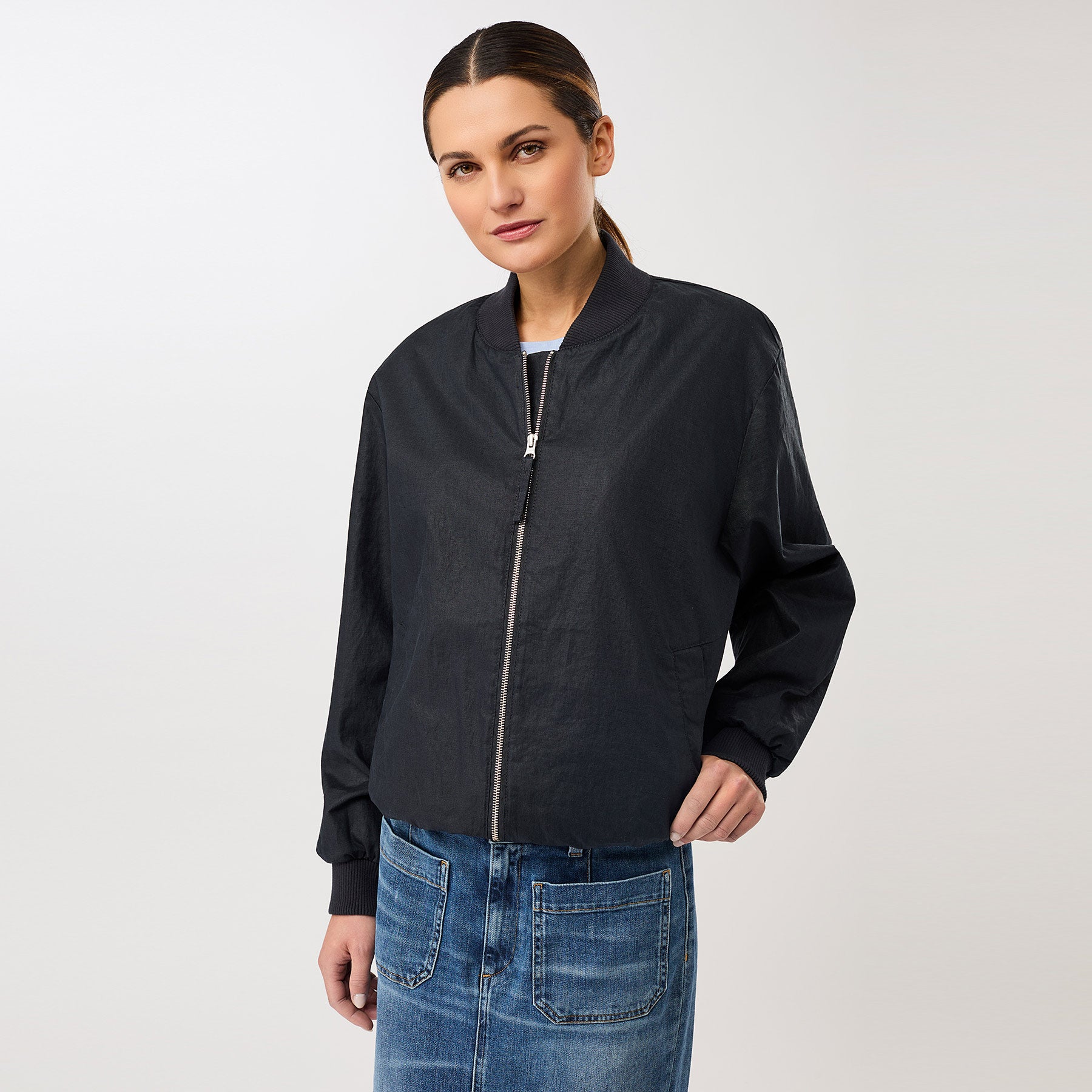 Winton Linen Bomber Jacket Navy