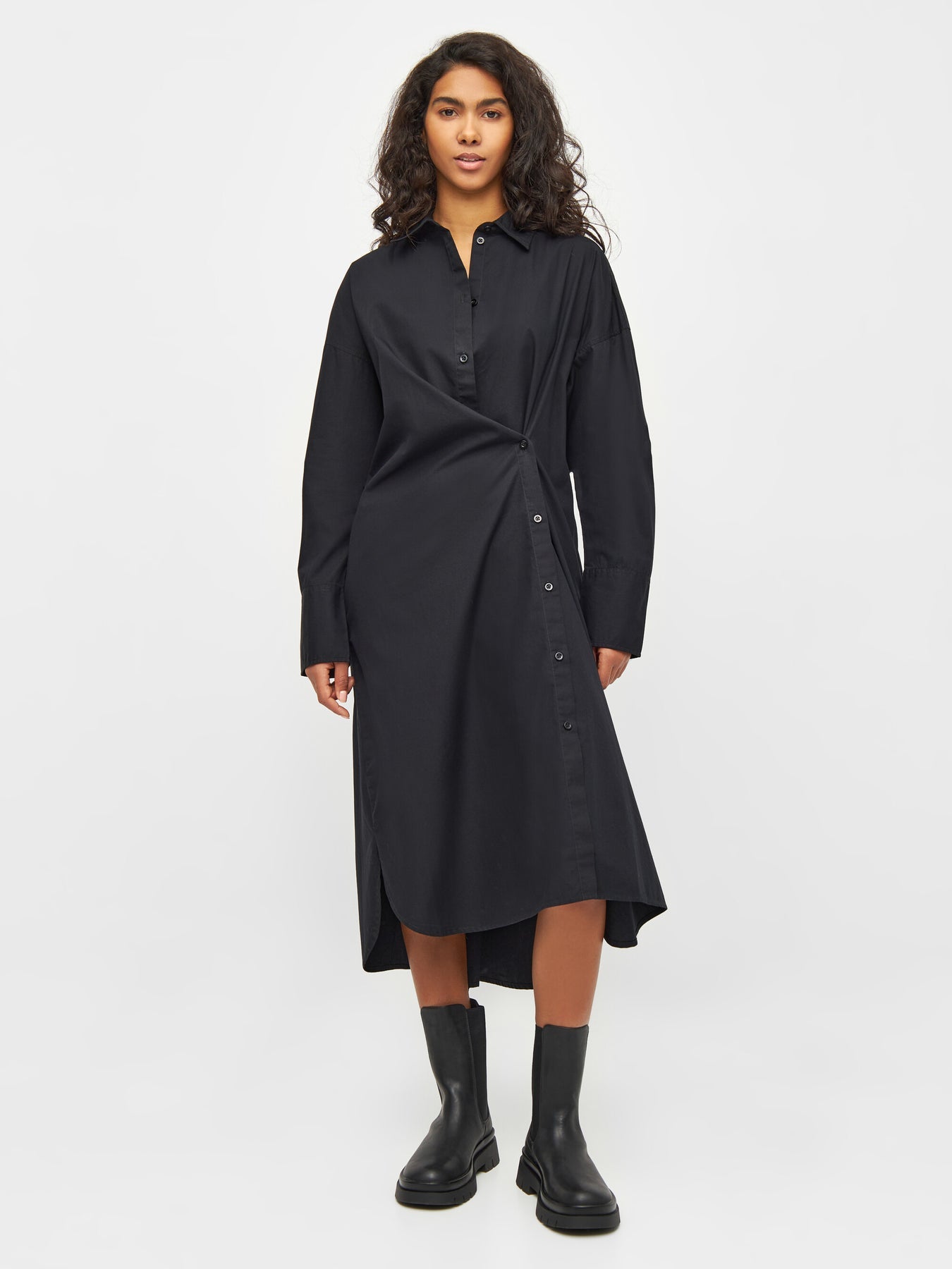 Poplin Wrap Shirt Dress Black - KNOWLEDGE COTTON APPAREL