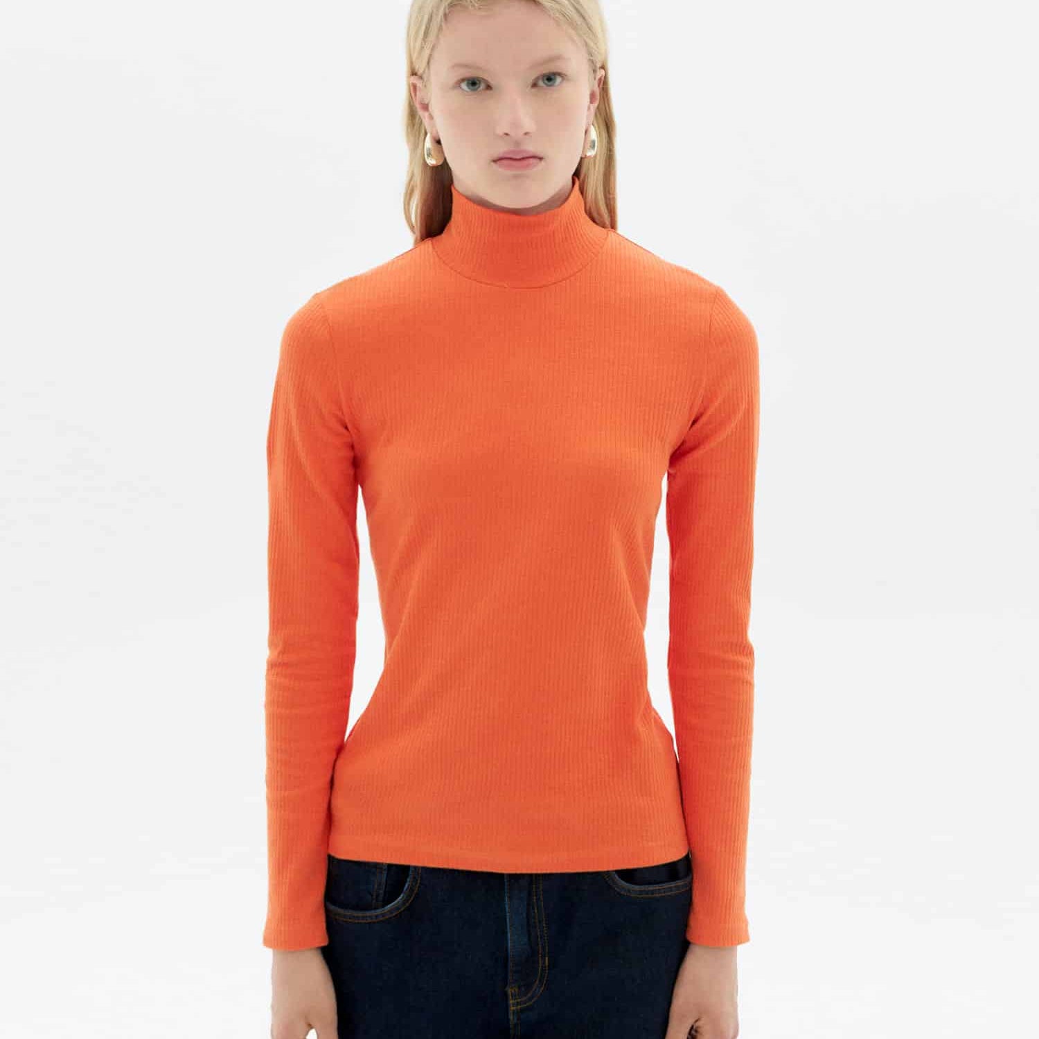 Aine Hemp Turtleneck Top Orange