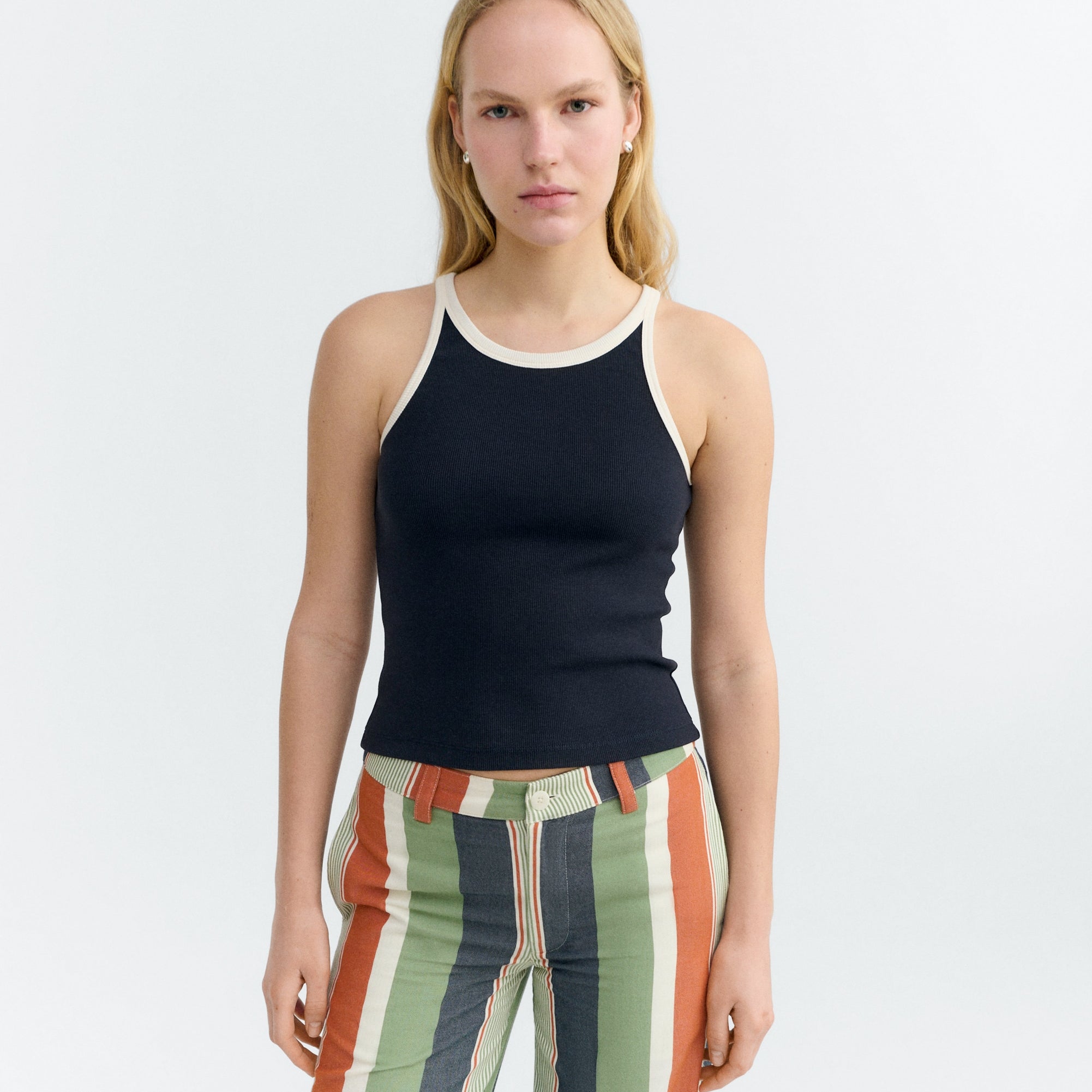 Harriet Tank Top Navy Contrast White