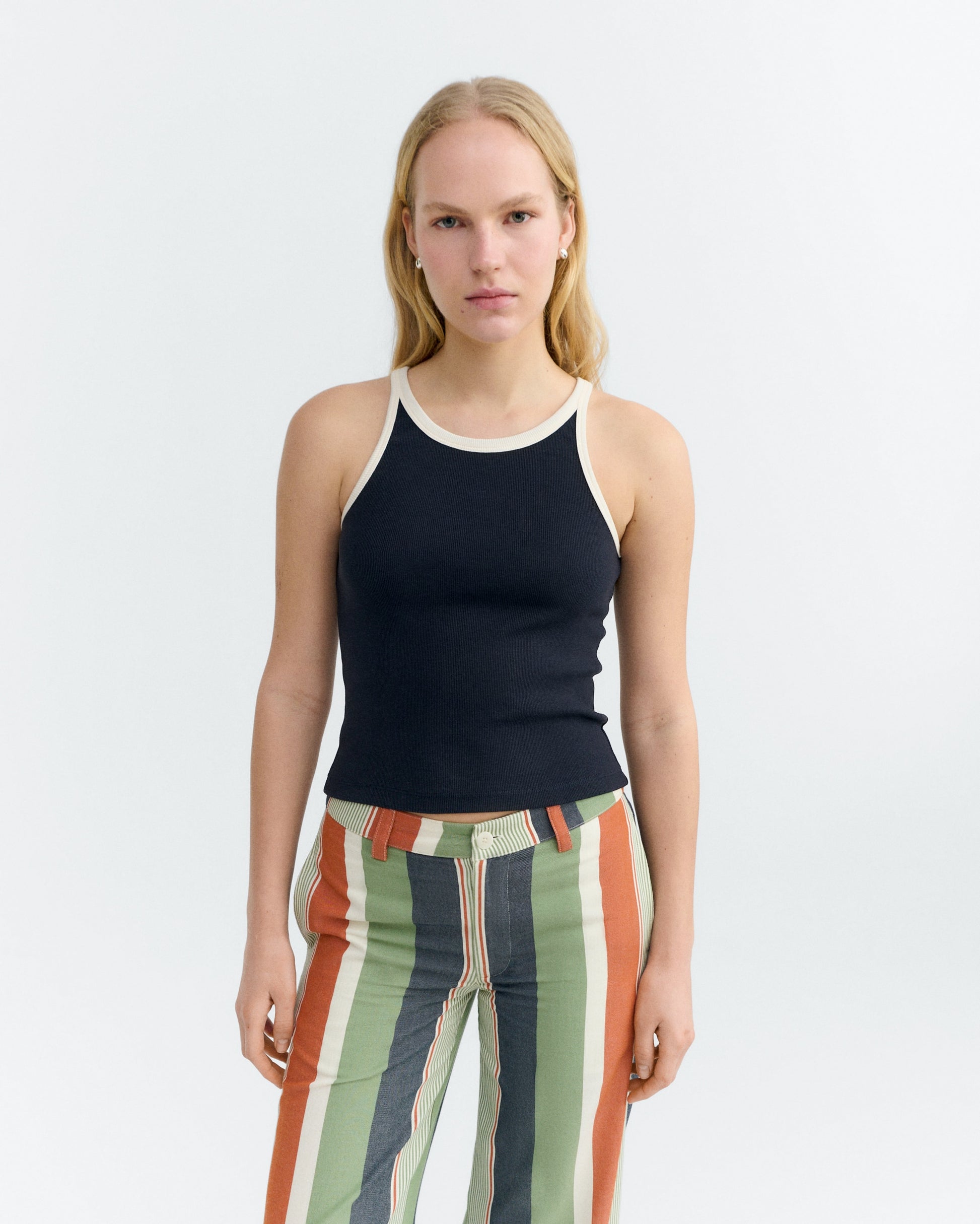 Harriet Tank Top Navy Contrast White