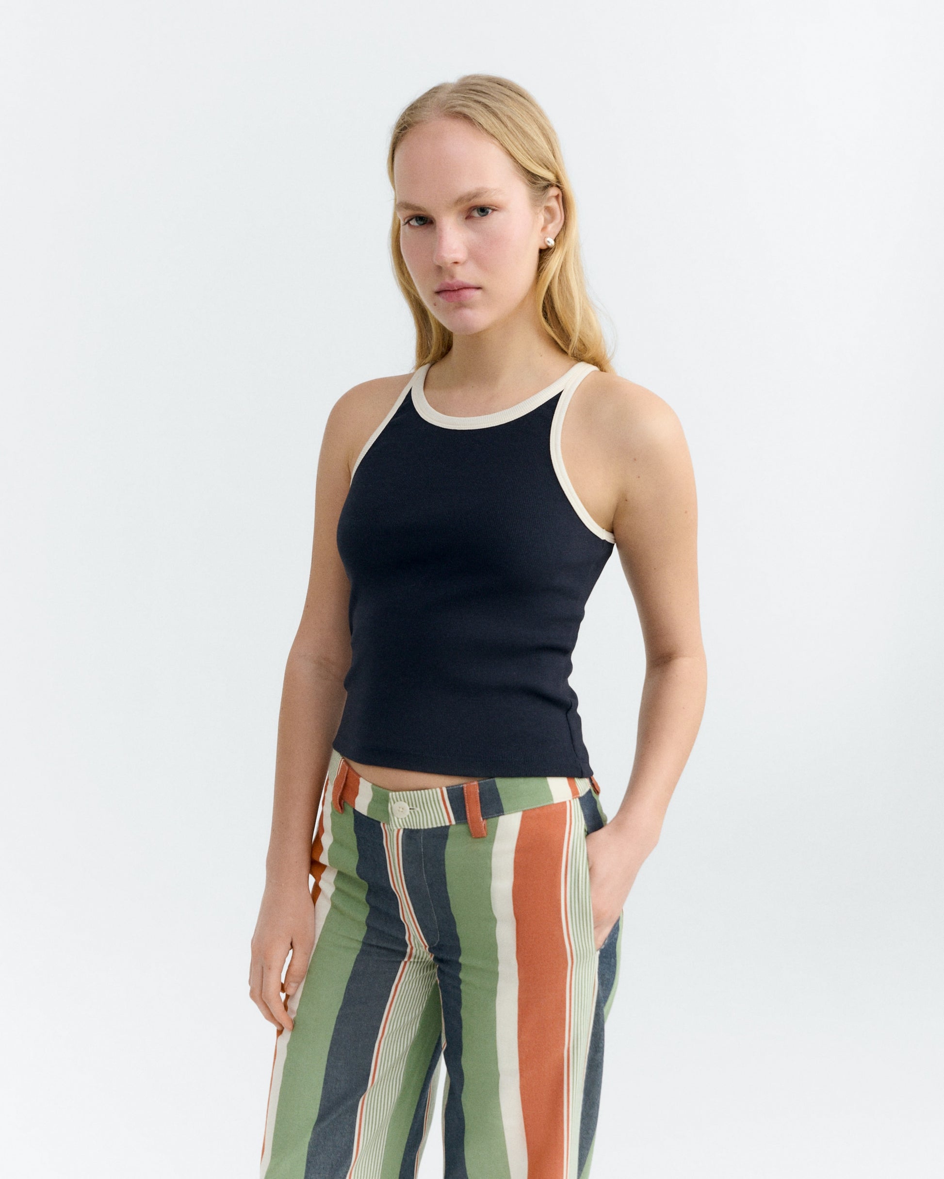Harriet Tank Top Navy Contrast White