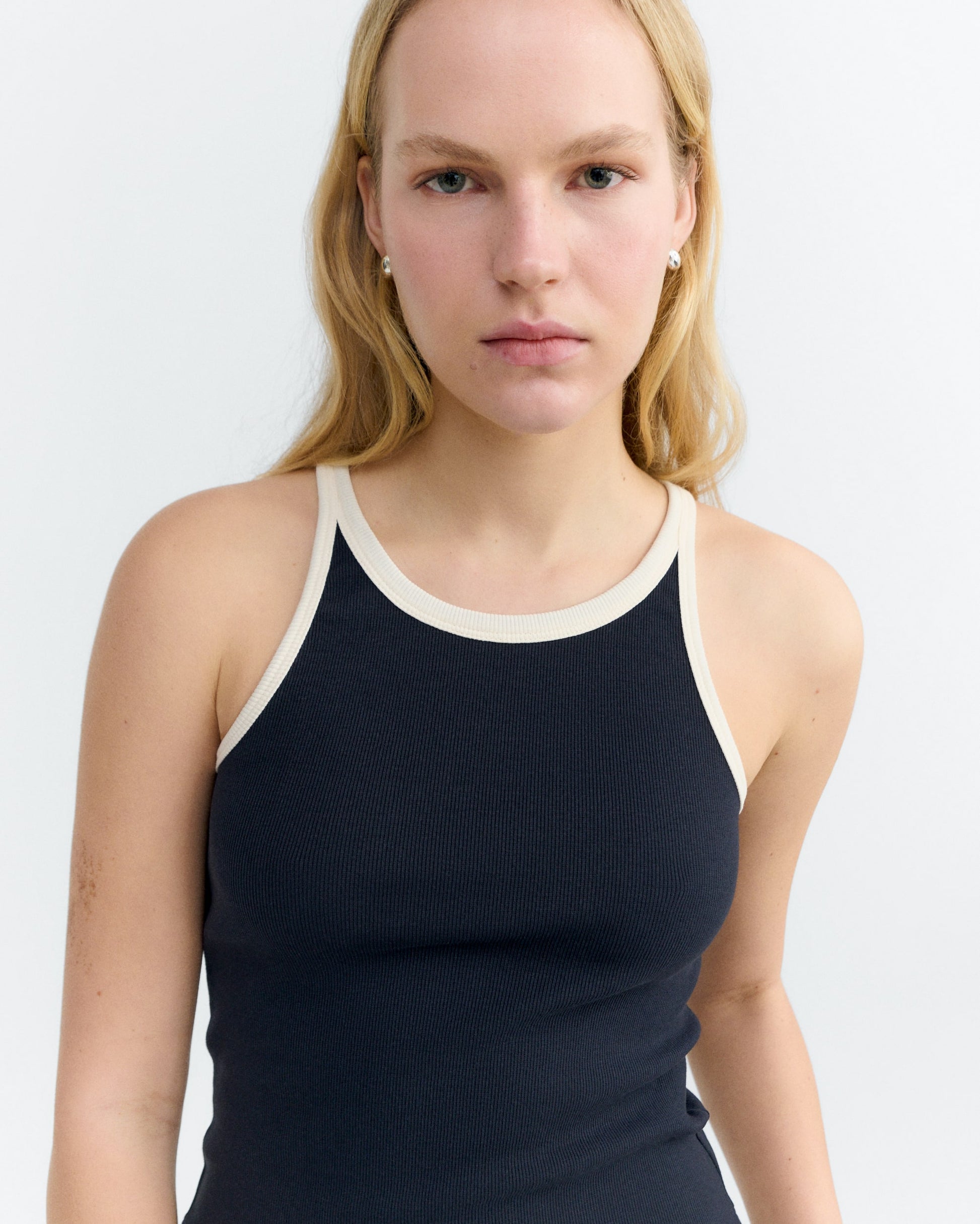 Harriet Tank Top Navy Contrast White