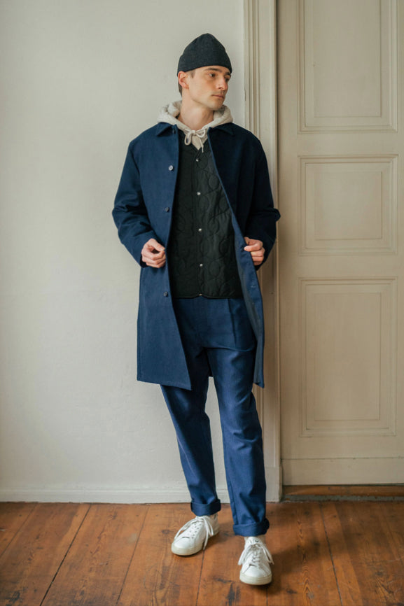 Moleskin Organic Cotton Overcoat Navy - ROTHOLZ